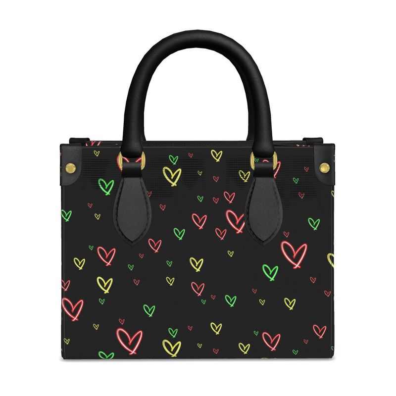LoveHearts | Mini Shopper Bag | Red Green Yellow | Leather | Gold