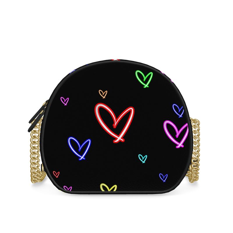 LoveHearts | Round Box Bag | Multi Color | Leather | Gold