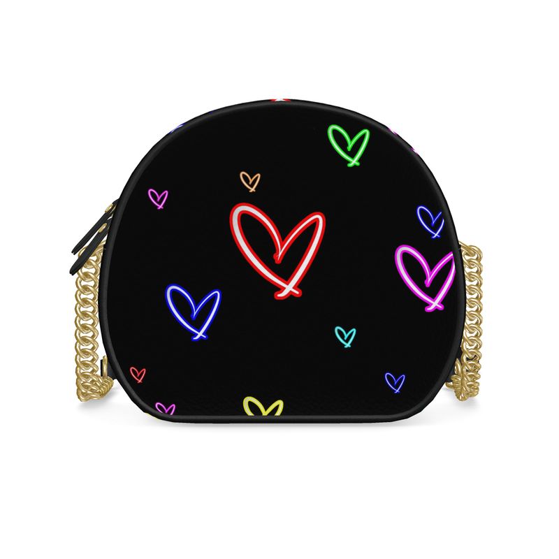 LoveHearts | Round Box Bag | Multi Color | Leather | Gold