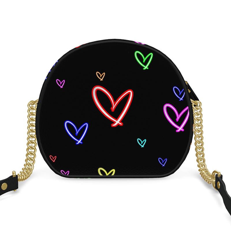 LoveHearts | Round Box Bag | Multi Color | Leather | Gold