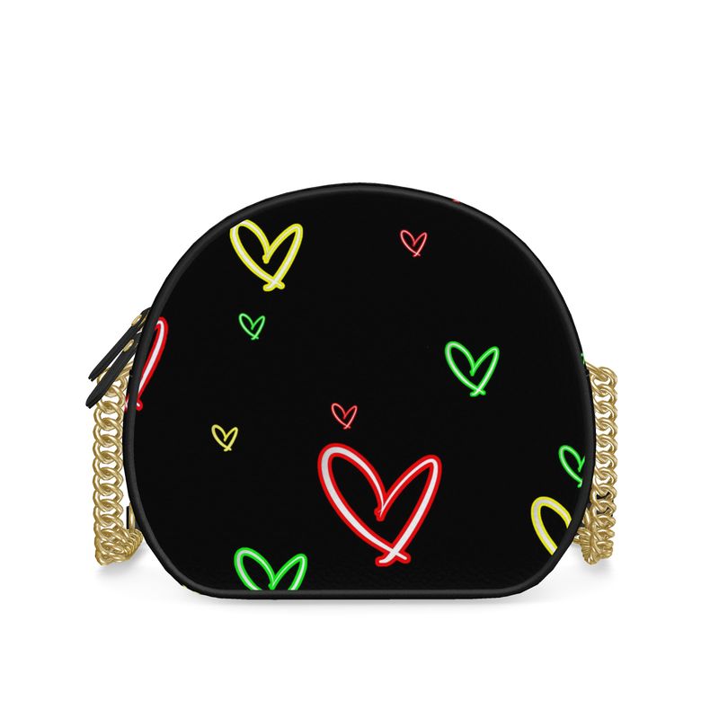 LoveHearts | Round Box Bag | Red Green Yellow | Leather | Gold |