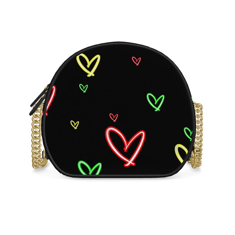 LoveHearts | Round Box Bag | Red Green Yellow | Leather | Gold |