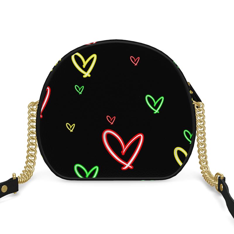 LoveHearts | Round Box Bag | Red Green Yellow | Leather | Gold |