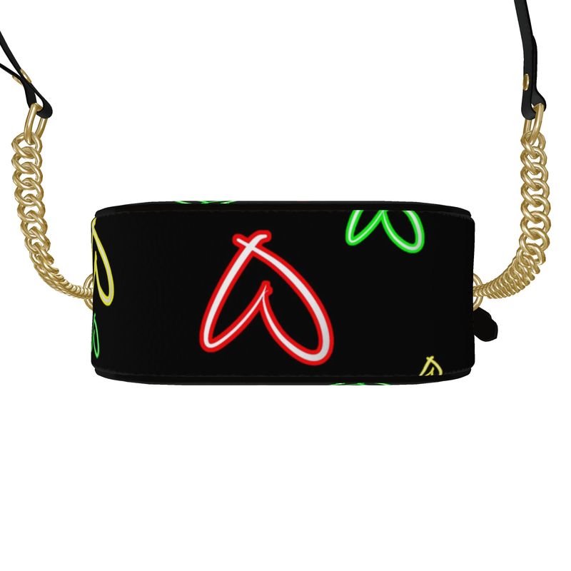 LoveHearts | Round Box Bag | Red Green Yellow | Leather | Gold |