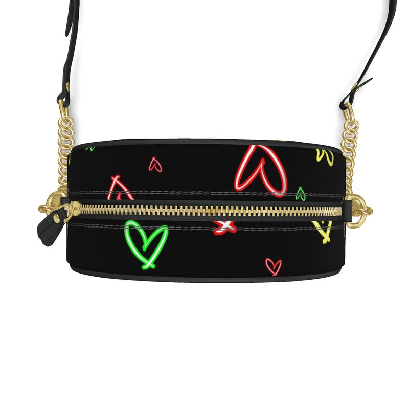 LoveHearts | Round Box Bag | Red Green Yellow | Leather | Gold |