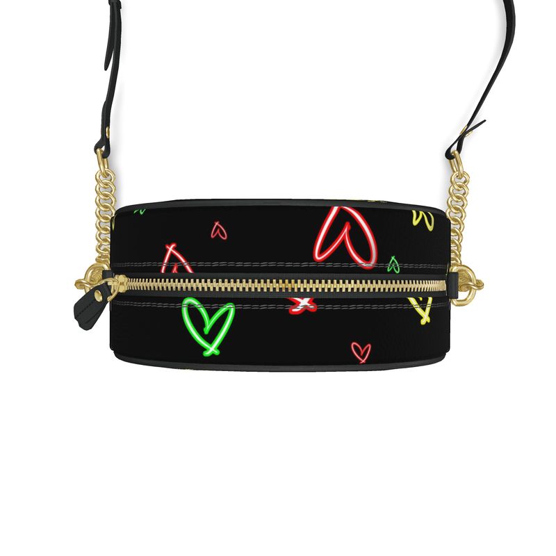 LoveHearts | Round Box Bag | Red Green Yellow | Leather | Gold |