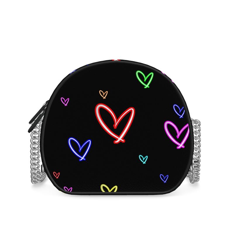 LoveHearts | Round Box Bag | Multi Color | Leather | Silver |