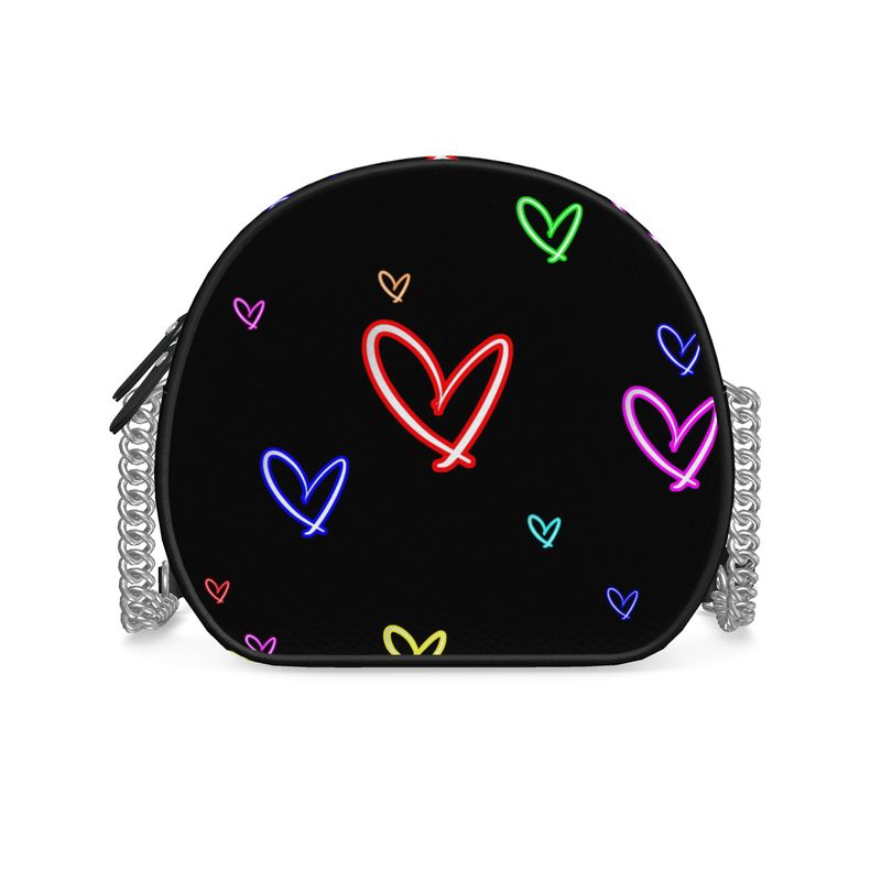 LoveHearts | Round Box Bag | Multi Color | Leather | Silver |