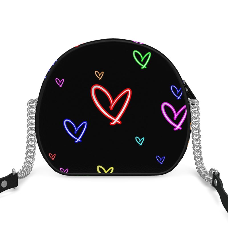 LoveHearts | Round Box Bag | Multi Color | Leather | Silver |